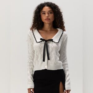Women's White Sweater with Black Bow